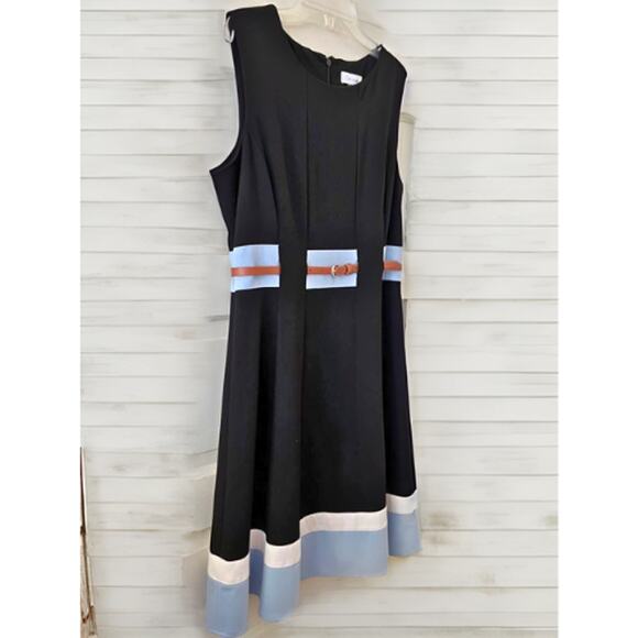 Calvin Klein Fit & Flare Dress Black Sleeveless Belted Size 10 NWOT - Picture 4 of 8
